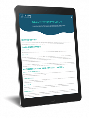 ONVU-Learning-Statement-Image ONVU Learning Security Statement web page on a tablet device